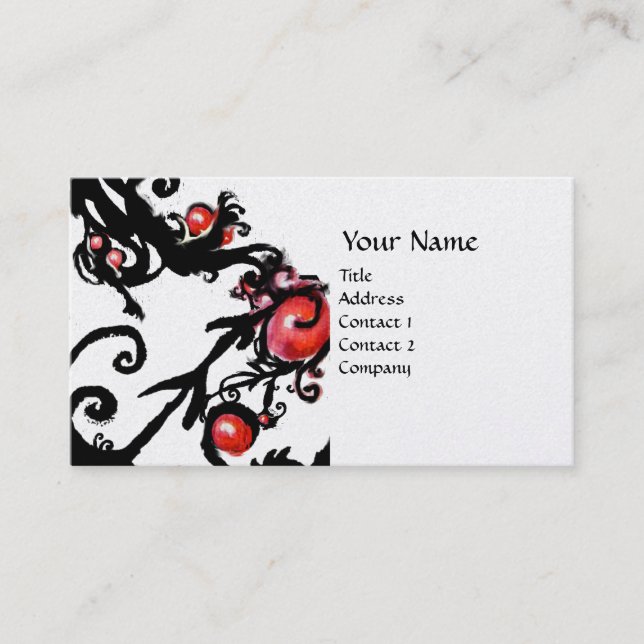 BLACK  BERRIES SWIRLS metallic platinum Business Card (Front)