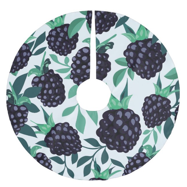 Black Berry Tropical: Fruit Seamless Pattern Brushed Polyester Tree Skirt (Front)