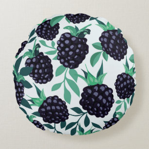 Black Berry Tropical: Fruit Seamless Pattern Round Cushion