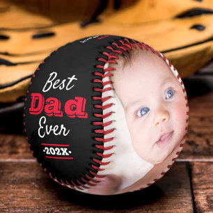 Black Best Dad Ever Bold Red Typography Photo Cool Baseball
