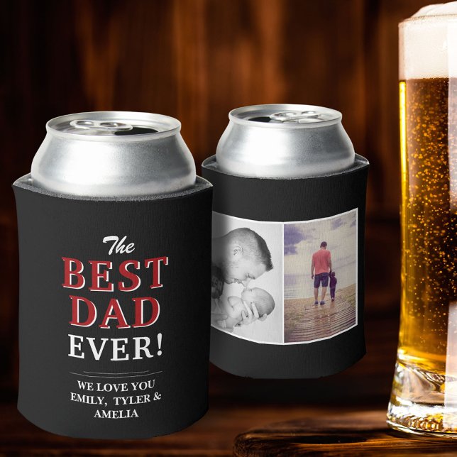 Black Best Dad Ever Father`s Day Photo Collage Can Cooler (Creator Uploaded)