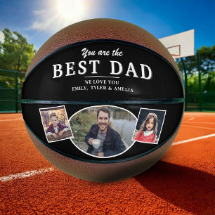 Black Best Dad Father 3 Photo Collage Basketball