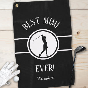 Black Best Grandma Mimi Golfer Sports Monogram  Golf Towel