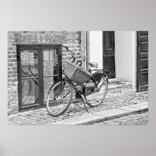 Black Bicycle With Big Basket, Copenhagen, Denmark Poster