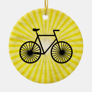 Black Bicycle; Yellow Background Ceramic Ornament
