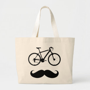 black bike moustache large tote bag