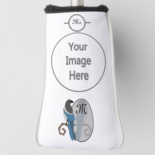 Black Billed Magpie Monogram Golf Head Cover (Rotate 90)