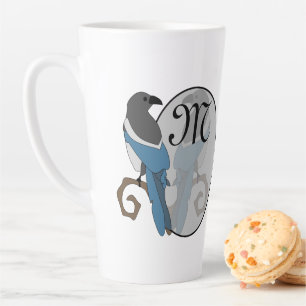Black Billed Magpie Monogram Latte Mug