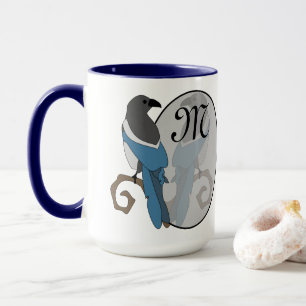 Black Billed Magpie Monogram Mug