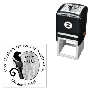 Black Billed Magpie Monogram Return Address Self-inking Stamp