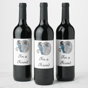 Black Billed Magpie Monogram Wine Label