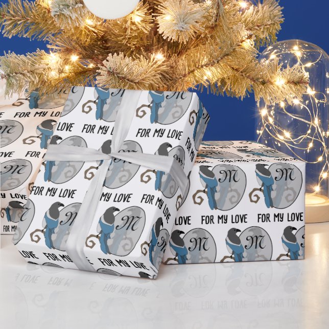 Black Billed Magpie Monogram Wrapping Paper (Holidays)