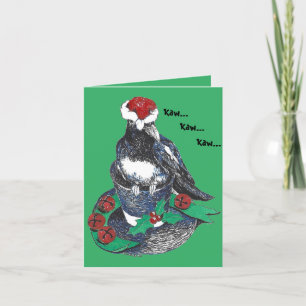 Black-billed Magpie w/Top Hat & Ribbon Christmas Holiday Card