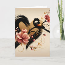 Black Bird and Cherry Blossom Heart