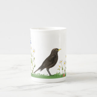 Black bird bone china mug