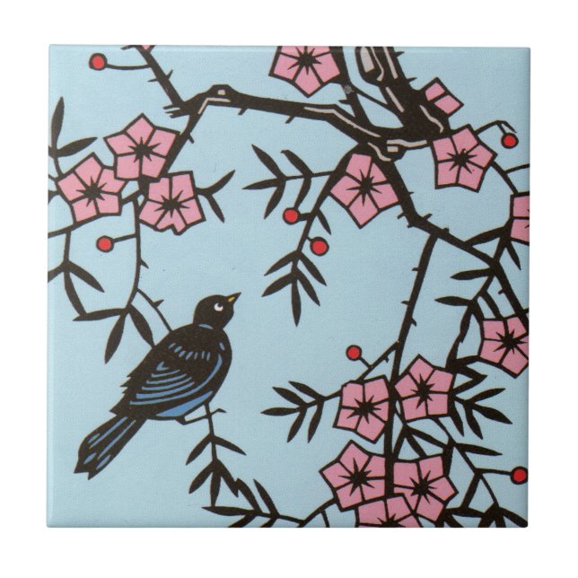 Black Bird Cherry Blossom Tree Tile (Front)