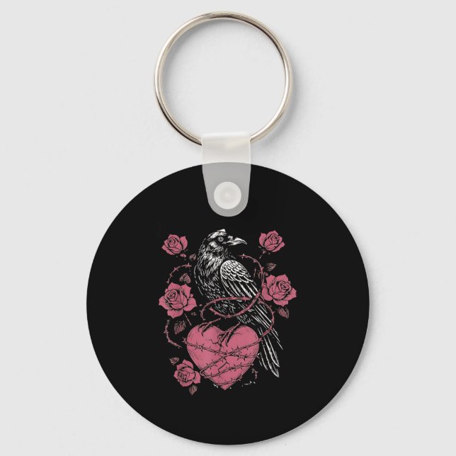 Black Bird F-caw-f Funny Valentines Day  Key Ring (Front)