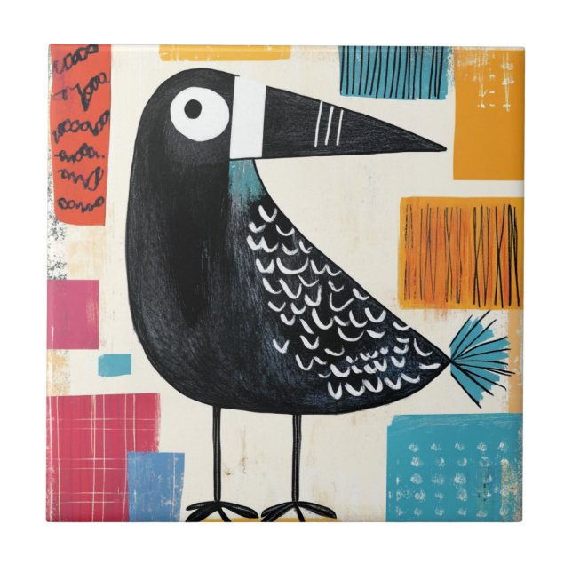 Black Bird Modern Art Ceramic Tile (Front)