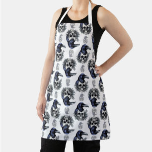 Black Bird On a Skull Goth Pattern Design Apron