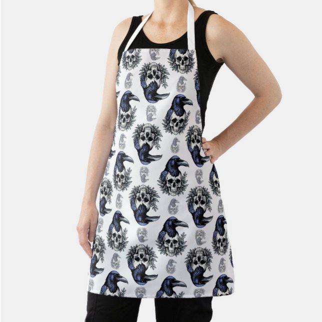 Black Bird On a Skull Goth Pattern Design  Apron (Creator Uploaded)