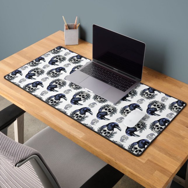 Black Bird On a Skull Goth Pattern Design  Desk Mat (Creator Uploaded)