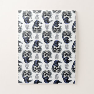 Black Bird On a Skull Goth Pattern Design Jigsaw Puzzle