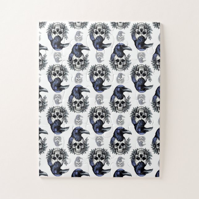 Black Bird On a Skull Goth Pattern Design  Jigsaw Puzzle (Vertical)