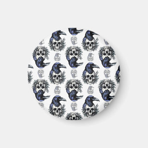 Black Bird On a Skull Goth Pattern Design  Magnet