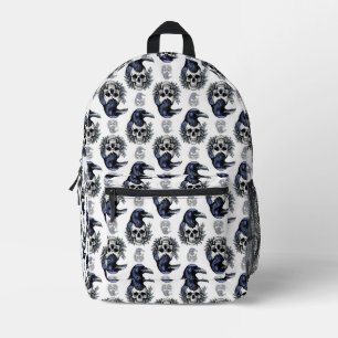 Black Bird On a Skull Goth Pattern Design Printed Backpack