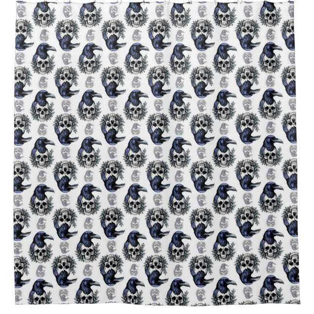 Black Bird On a Skull Goth Pattern Design  Shower Curtain (Front)