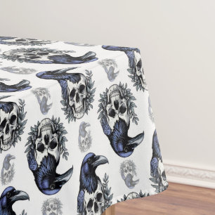 Black Bird On a Skull Goth Pattern Design Tablecloth