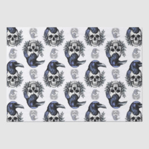 Black Bird On a Skull Goth Pattern Design Tissue Paper