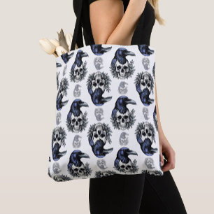 Black Bird On a Skull Goth Pattern Design  Tote Bag