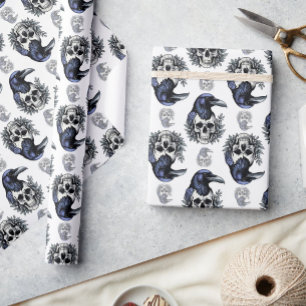 Black Bird On a Skull Goth Pattern Design  Wrapping Paper