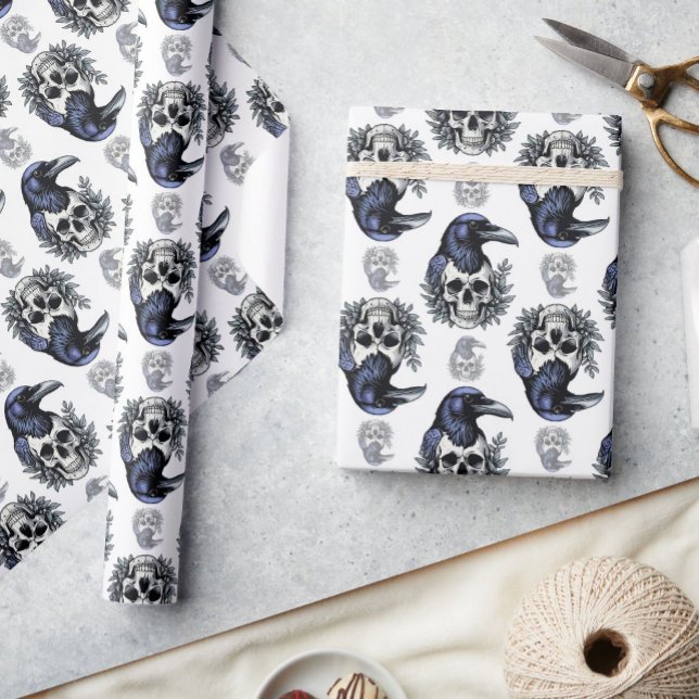 Black Bird On a Skull Goth Pattern Design  Wrapping Paper (Creator Uploaded)