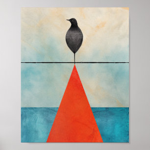 Black Bird on Red Triangle In the Middle of Water Poster
