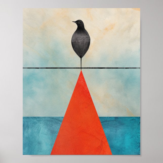 Black Bird on Red Triangle In the Middle of Water Poster (Front)