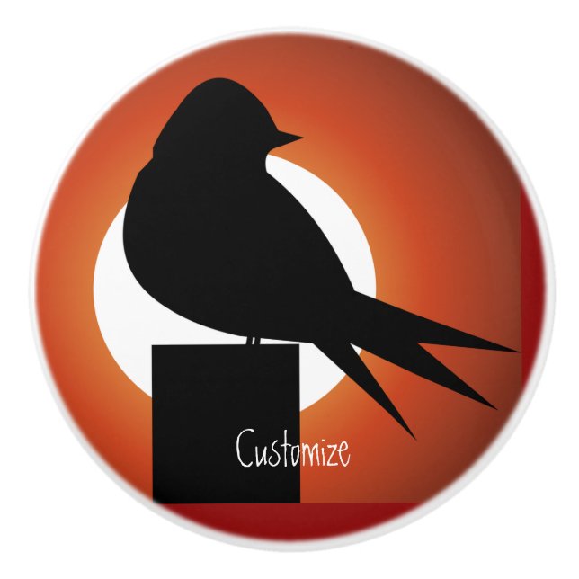 Black Bird Silhouette Sun Thunder_Cove Ceramic Knob (Front)