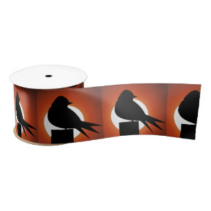 Black Bird Silhouette Sun Thunder_Cove Satin Ribbon