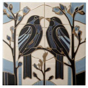 Black Birds Art Nouveau Bird Art Deco BlackBird Ceramic Tile