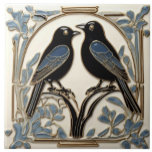 Black Birds Art Nouveau Bird Art Deco BlackBirds Ceramic Tile<br><div class="desc">art nouveau crow birds, art deco vintage antique, stylish glamourous bird crows, classy classic cream blue gold, wildlife animal animals, traditional retro 1920s painting, 20s ceramic tile, white teal dark turquoise, beautiful fancy birds in nature, halloween blackbird blackbirds starling</div>