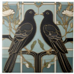 Black Birds Art Nouveau Bird Art Deco dove pigeons Ceramic Tile<br><div class="desc">art nouveau dove birds, art deco vintage antique, stylish glamourous dark bird, classy classic cream blue gold, wildlife pigeon animal animals, traditional retro 1920s painting, 20s ceramic tile, white light blue doves, beautiful fancy birds in nature, halloween blackbird blackbirds pigeons</div>