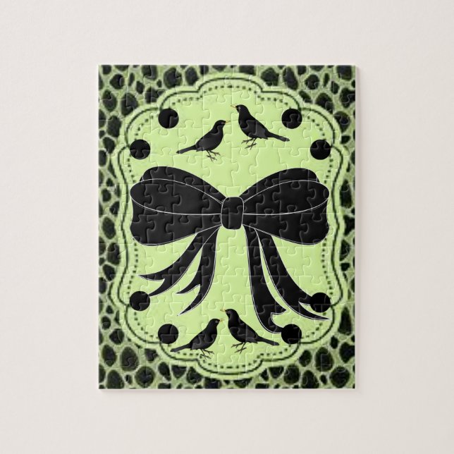 black birds bow green jigsaw puzzle everyone (Vertical)
