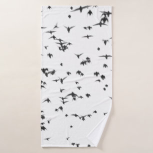 BLACK BIRDS FLYING ON SKY BATH TOWEL