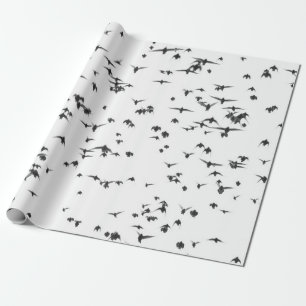 BLACK BIRDS FLYING ON SKY WRAPPING PAPER