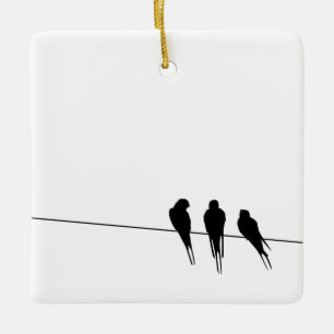 Black Birds on a Wire Silhouette Ceramic Ornament
