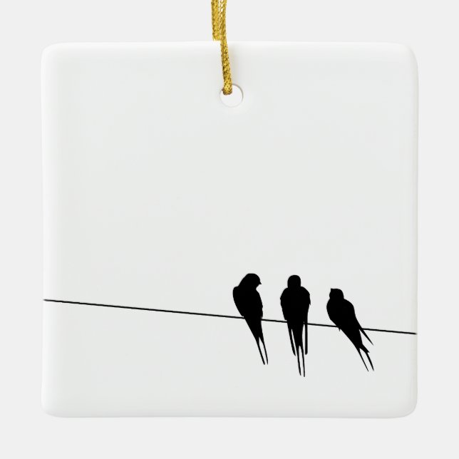Black Birds on a Wire Silhouette Ceramic Ornament (Front)