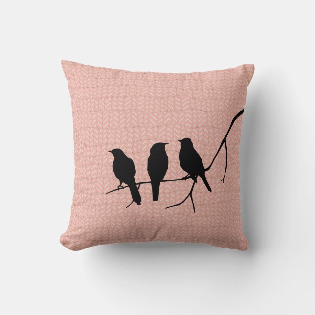 Black Birds on Pink Zigzag Pattern Cushion (Front)