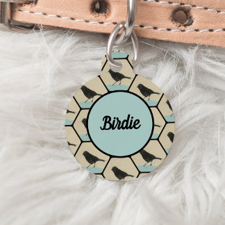 Black Birds on Teal Blue Perch Pet Tag