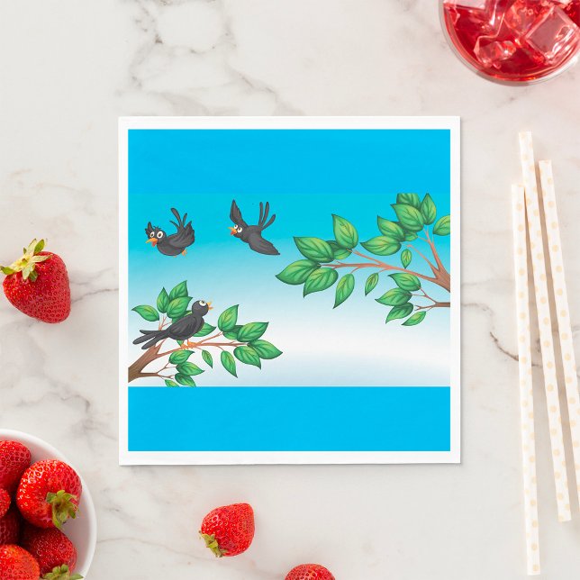 Black Birds on Tree Branches Napkin (Creator Uploaded)